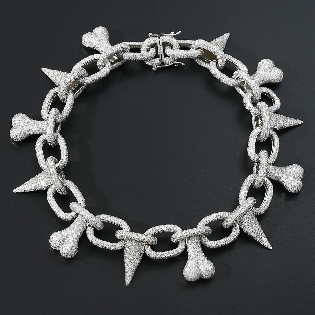 European and American Style Necklace Men's Bone Spike Hip Hop Exaggerated Hipster Pendant Zircon Hiphop