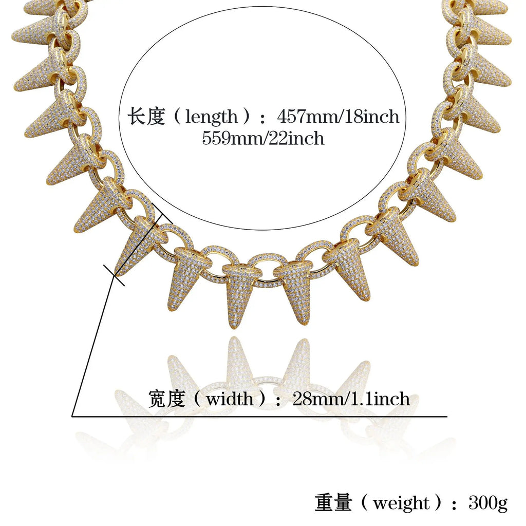 28mm Iced Out Heavy Punk Rivet Chokers Bling Cubic Zircon Mens Hip Hop CZ Necklace Jewelry Gold Silver Color Chain 18" 22" Chain