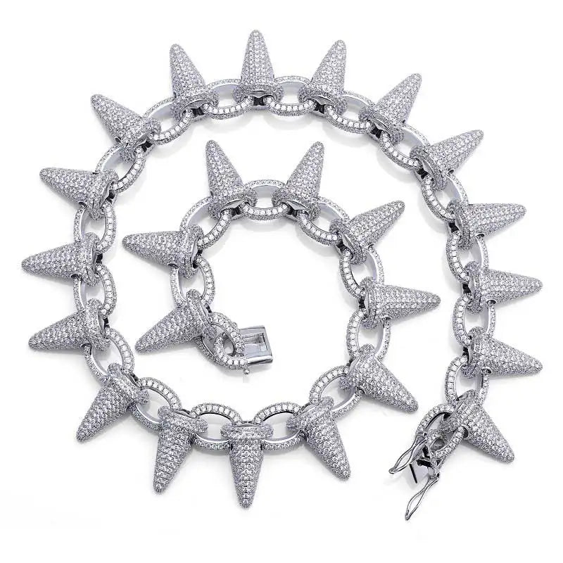 28mm Iced Out Heavy Punk Rivet Chokers Bling Cubic Zircon Mens Hip Hop CZ Necklace Jewelry Gold Silver Color Chain 18" 22" Chain