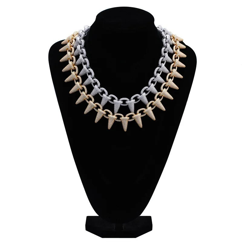 28mm Iced Out Heavy Punk Rivet Chokers Bling Cubic Zircon Mens Hip Hop CZ Necklace Jewelry Gold Silver Color Chain 18" 22" Chain
