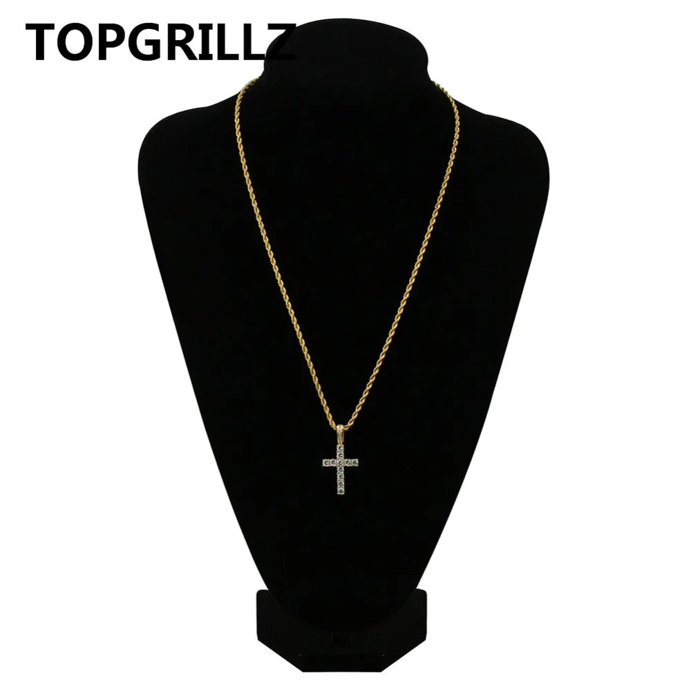 TOPGRILLZ Hip Hop Pico Harvey Cross Pendant Necklaces Micro Pave AAAA+ CZ Necklace 18'' 20'' 24" 30" Link Dropping
