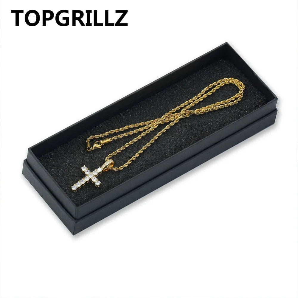 TOPGRILLZ Hip Hop Pico Harvey Cross Pendant Necklaces Micro Pave AAAA+ CZ Necklace 18'' 20'' 24" 30" Link Dropping