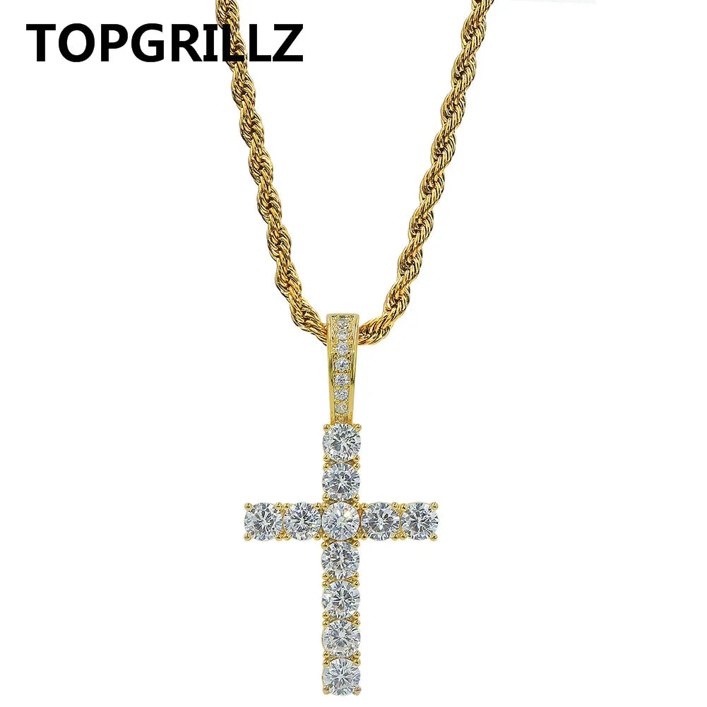 TOPGRILLZ Hip Hop Pico Harvey Cross Pendant Necklaces Micro Pave AAAA+ CZ Necklace 18'' 20'' 24" 30" Link Dropping