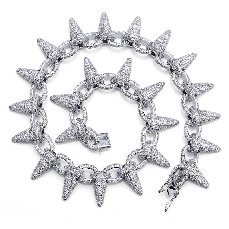 28mm Iced Out Heavy Punk Rivet Chokers Bling Cubic Zircon Mens Hip Hop CZ Necklace Jewelry Gold Silver Color Chain 18" 22" Chain