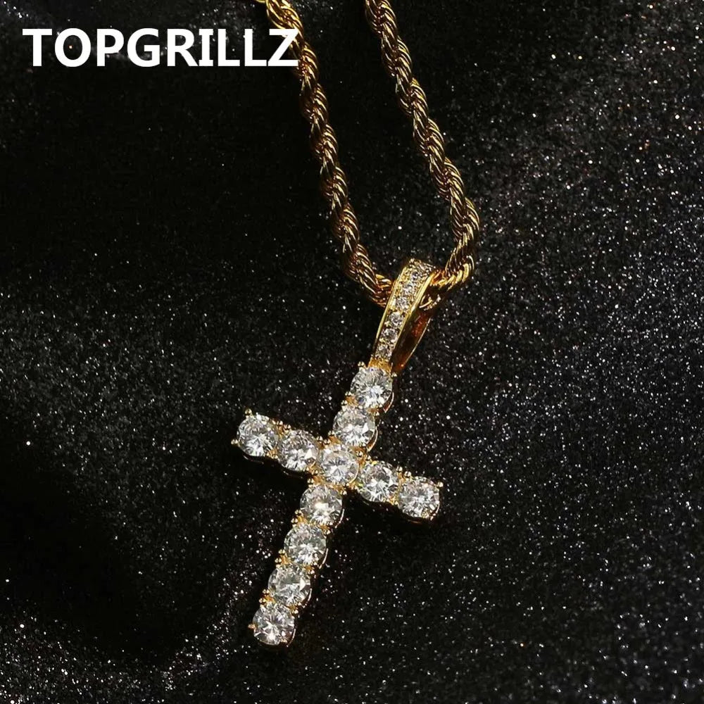 TOPGRILLZ Hip Hop Pico Harvey Cross Pendant Necklaces Micro Pave AAAA+ CZ Necklace 18'' 20'' 24" 30" Link Dropping