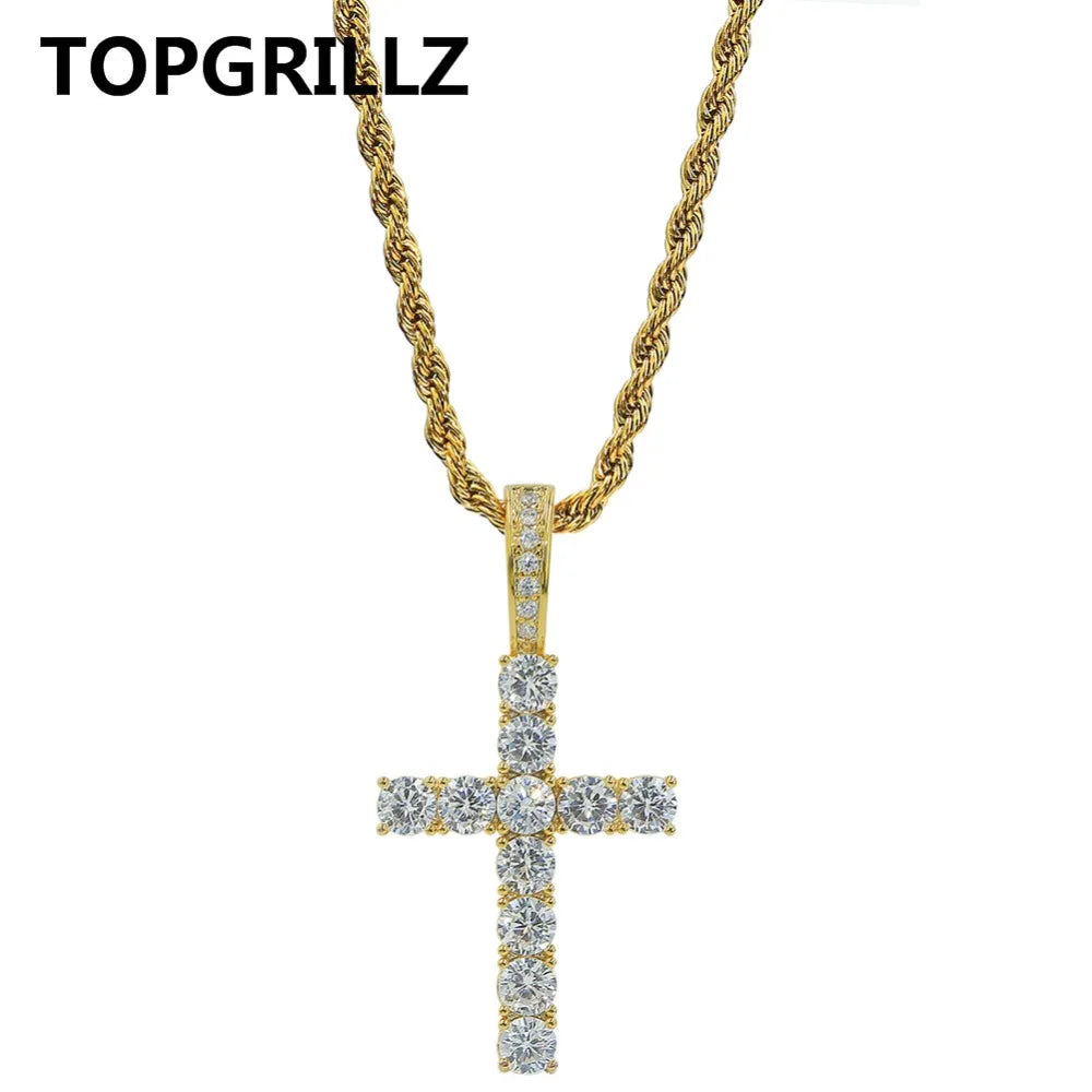 TOPGRILLZ Hip Hop Pico Harvey Cross Pendant Necklaces Micro Pave AAAA+ CZ Necklace 18'' 20'' 24" 30" Link Dropping