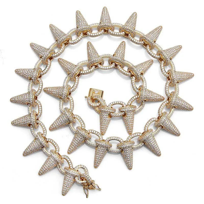 28mm Iced Out Heavy Punk Rivet Chokers Bling Cubic Zircon Mens Hip Hop CZ Necklace Jewelry Gold Silver Color Chain 18" 22" Chain