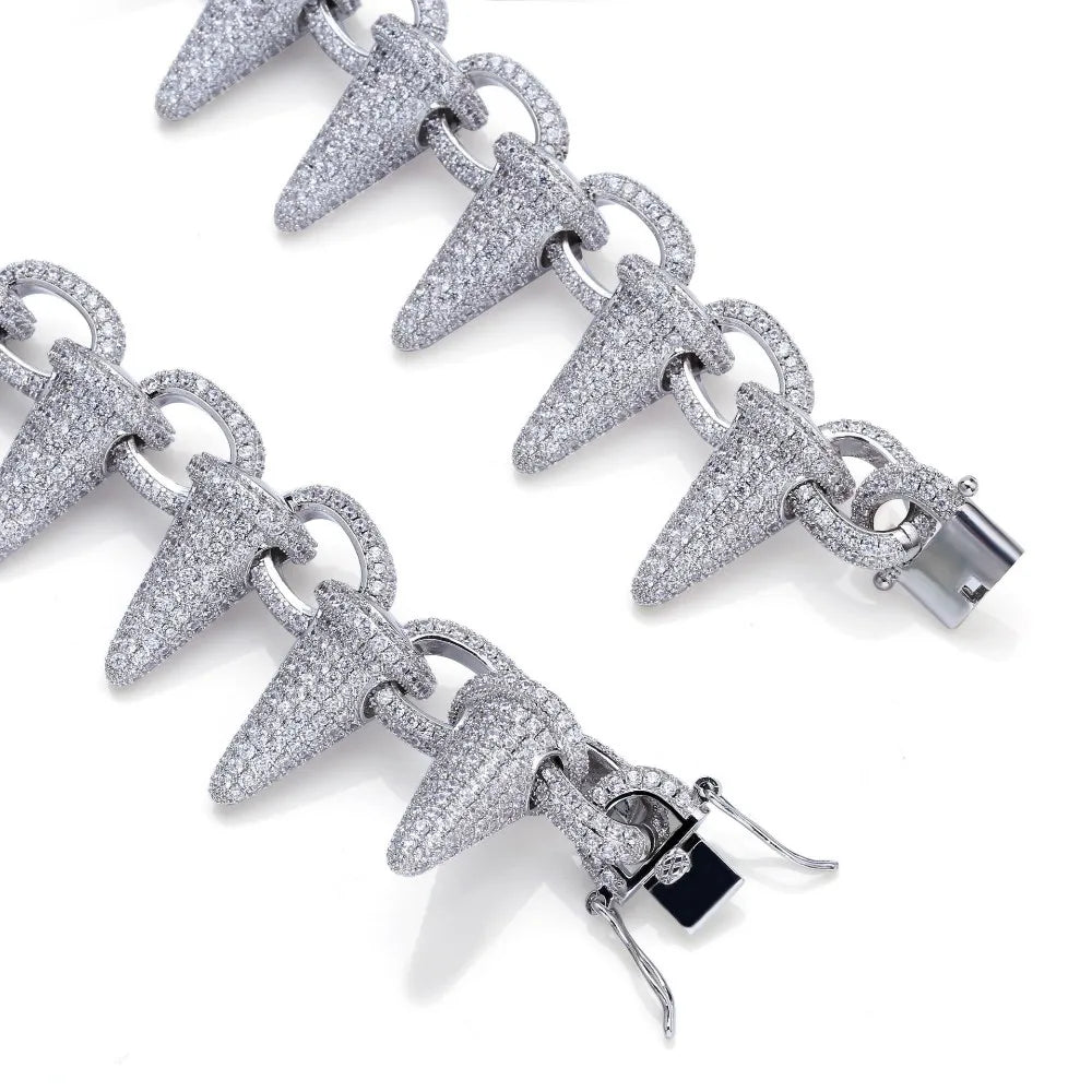 28mm Iced Out Heavy Punk Rivet Chokers Bling Cubic Zircon Mens Hip Hop CZ Necklace Jewelry Gold Silver Color Chain 18" 22" Chain