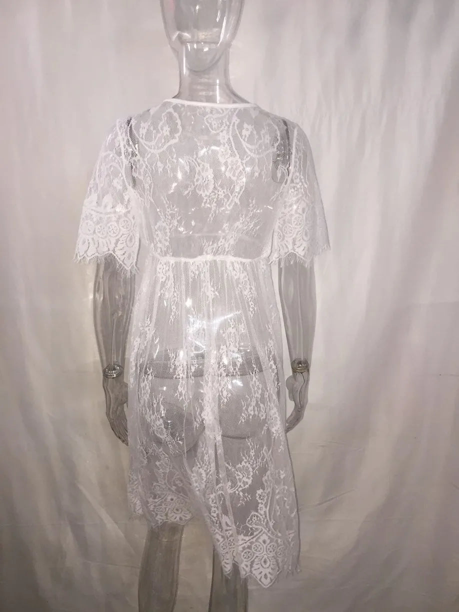 Dress Women Summer Style Perspective Bud Silk Swimsuit Smock Bud Silk See Through Mini Dresses Casual Vestidos ZXP1121