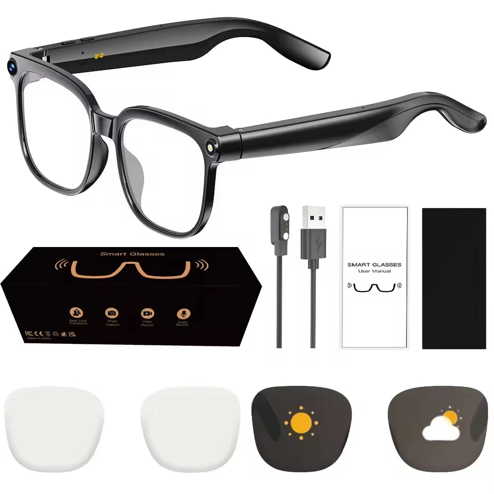 Smart Glasses for Outdoor Sports Listen Music for Calling Navigation IP67 Waterproof 1080P Video AI Assistant UV
