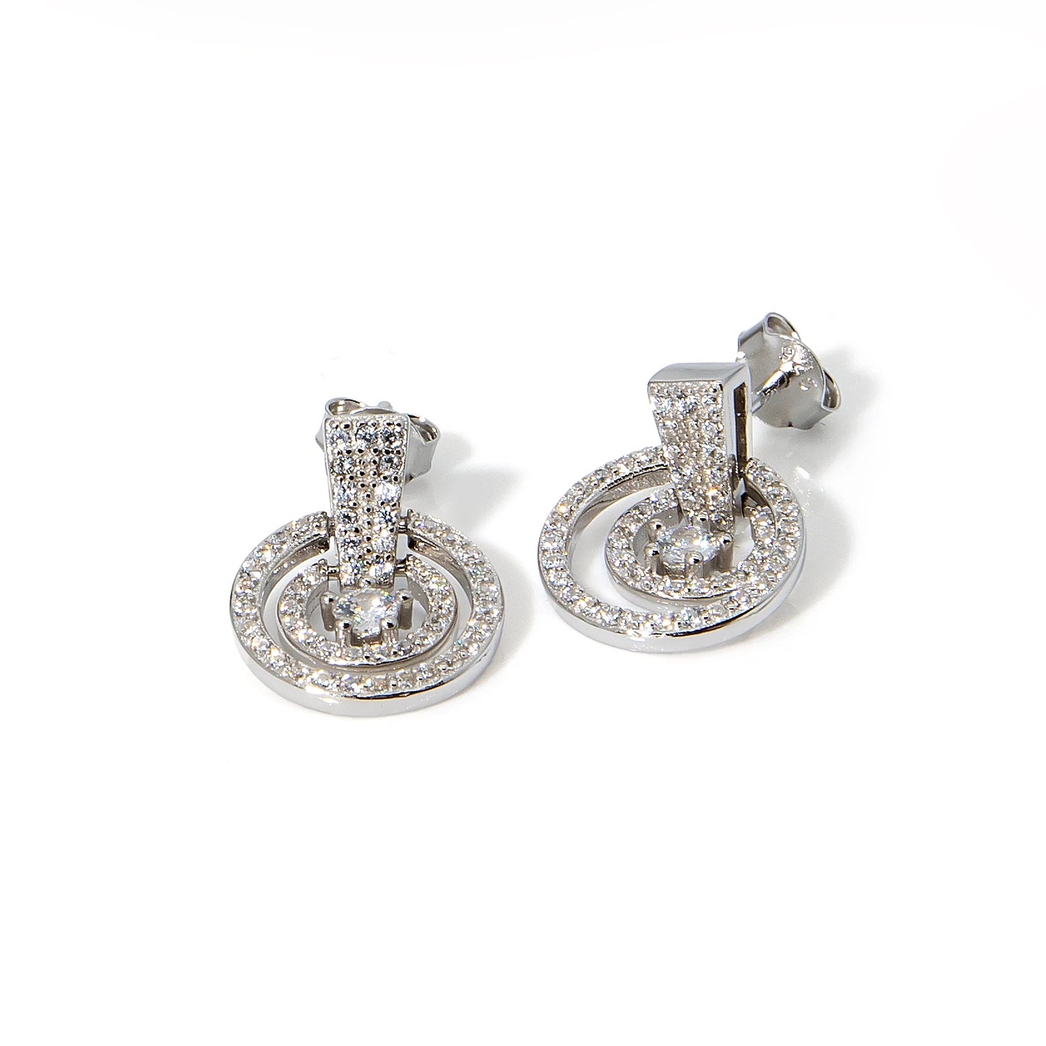 Custom Fashion Modern Geometric Luxury Diamond CZ 925 Silver Cubic Zirconia Stud Earrings Indian Statement Jewelry for Women