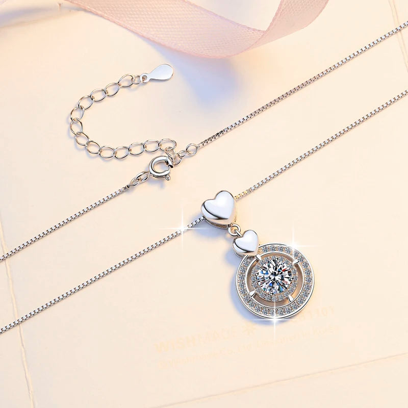 Fine Fashion Classic Jewelry S925 Sterling Silver Moissanite Round Cut Synthetic Diamond Pendant Necklace Holiday Gift of Women