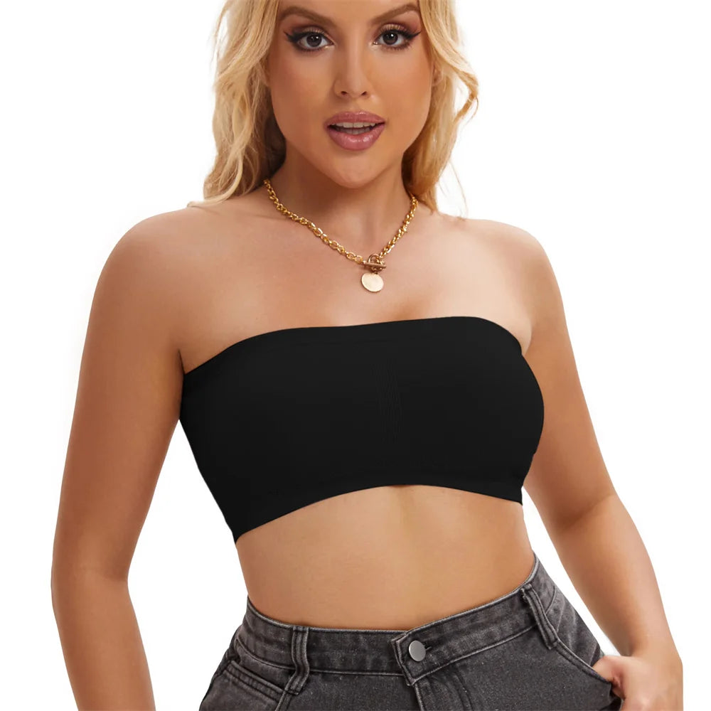Fast Shipping Sexy Women Chest Wrap Camisole Solid Color Strapless Tops Seamless Wireless Polyamide/Elastane Breathable Tube Top