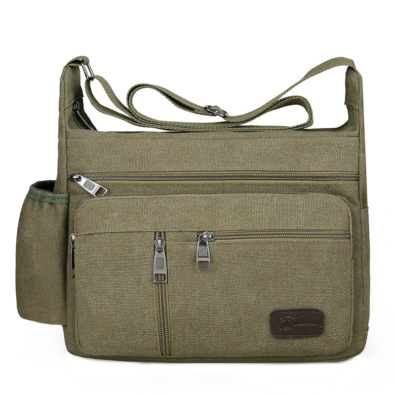 Men's Fashion Vintage Retro Canvas Crossbody Bag with Logo Large Capacity Urban Simplicity Style Zipper Closure Spring