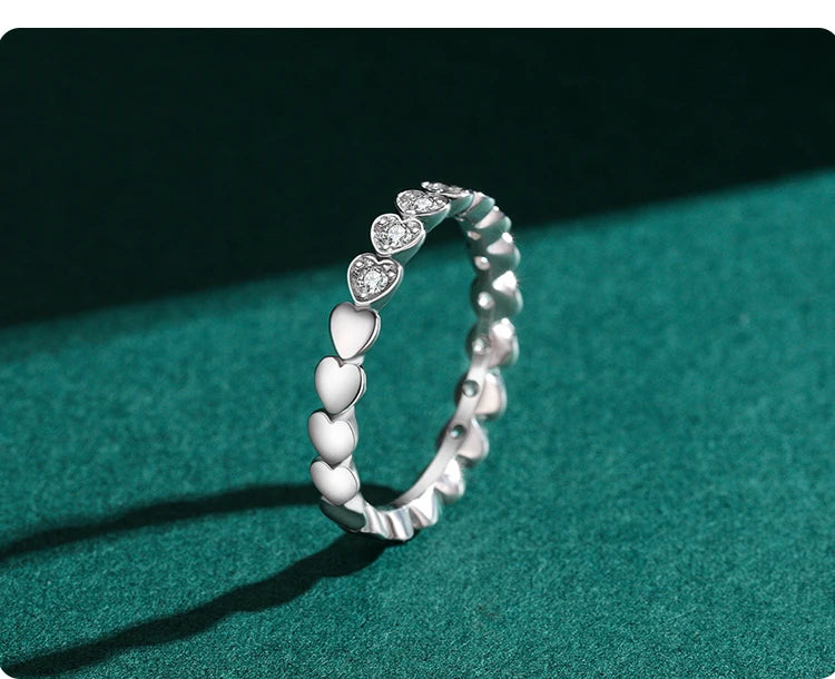 Ailmay Outentieke 925 Sterling Silwer Blink Deursigtige Sirkoon Romantiese Hart Stapelbare Vingerrring Vir Vroue Trou Verloof Juweliersware