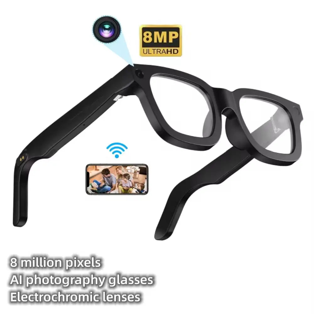 E02C Touch Sensitive Color Changing Smart Glasses 8MP Camera Call Playing Music Real-time Translation Magnetic Charging Glasses