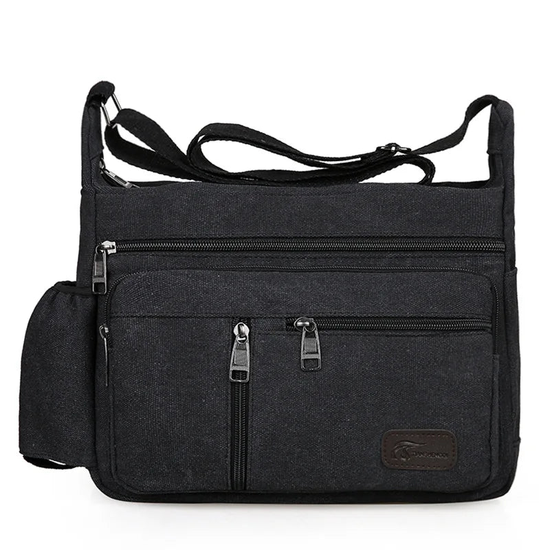 Men's Fashion Vintage Retro Canvas Crossbody Bag with Logo Large Capacity Urban Simplicity Style Zipper Closure Spring