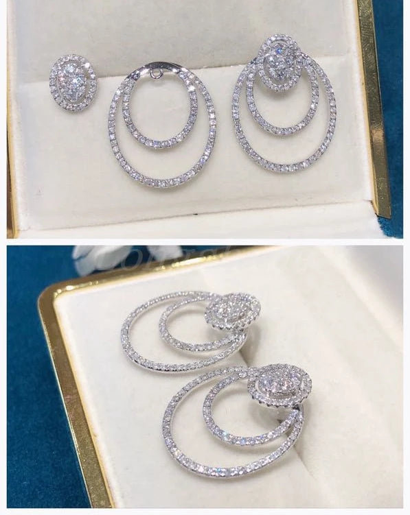 18K Gold White Color High Quality Design Free Style Fashionable Diamonds Earring Stud in Circle Hoop Earring Drop