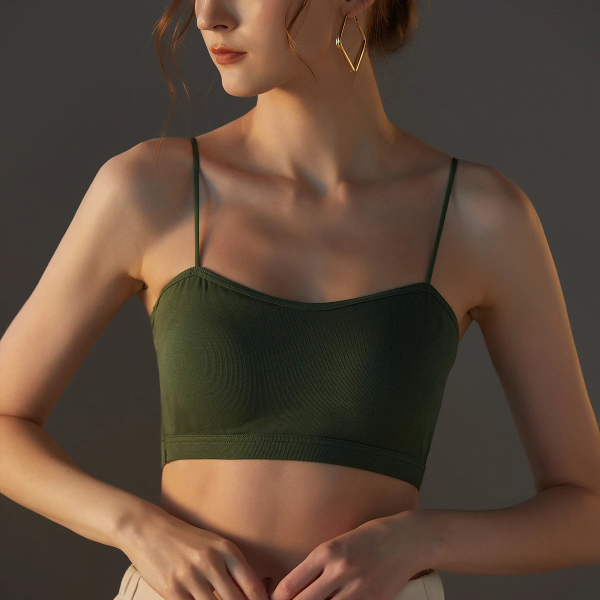 Wireless Bandeau Bra Eco-Friendly Thin Cotton Knitted Simple Design Convertible Flat Shoulder Straps Breathable Light Support
