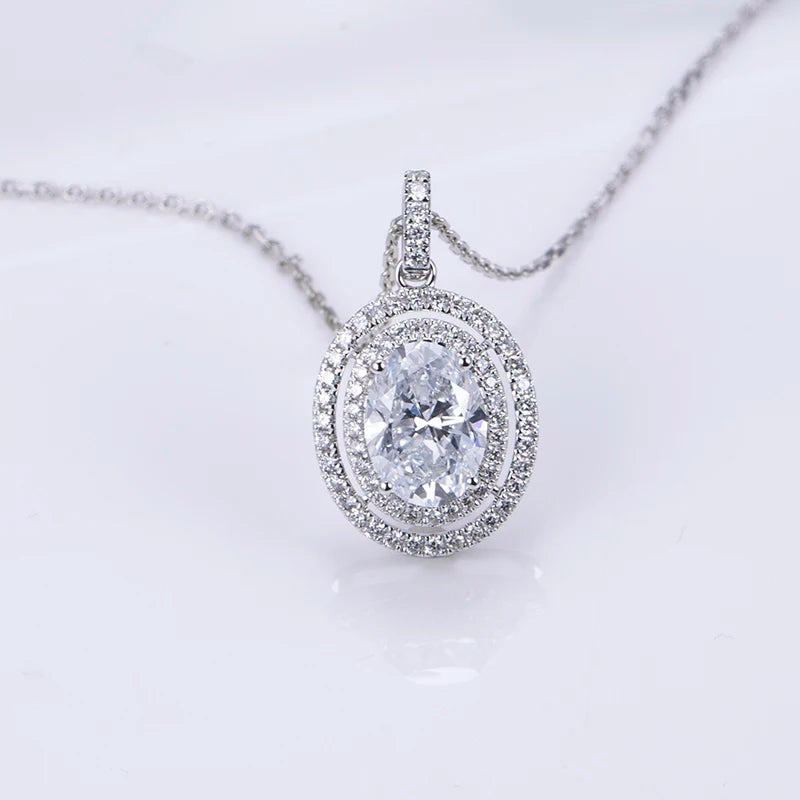 Messi Gems MSN-764 Diamond Pendant Necklace 18k White Gold 2ct D VVS2 Oval Cut Lab Grown Diamond Necklace