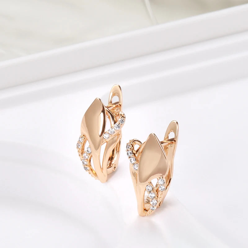 New Vintage Curve Zircon Earrings 585 Rose Gold for Women Elegant Geometric Wedding Earrings Fashion golden Jewelry Earrings