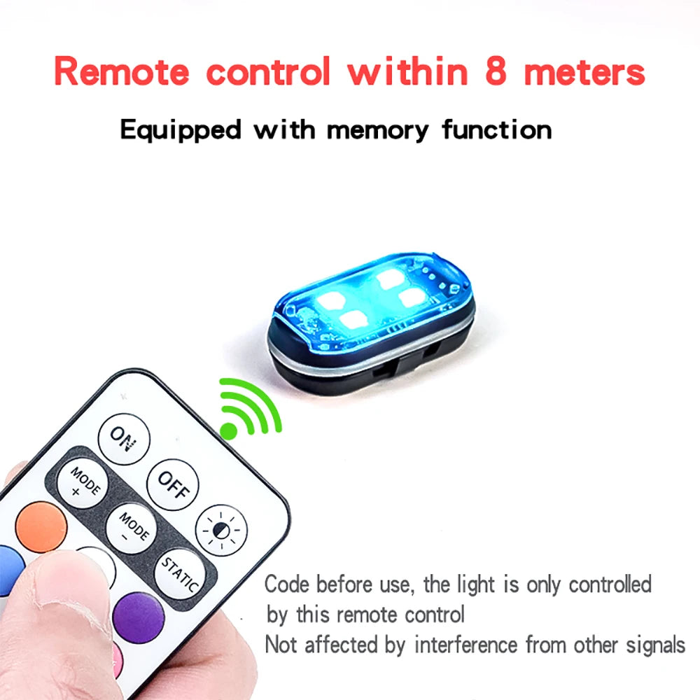 4pcs Wireless Remote Control 8 Color Rechargeable Waterproof LED Strobe Lights Car Decor Atmosphere Anti Collision Warning Lamp
