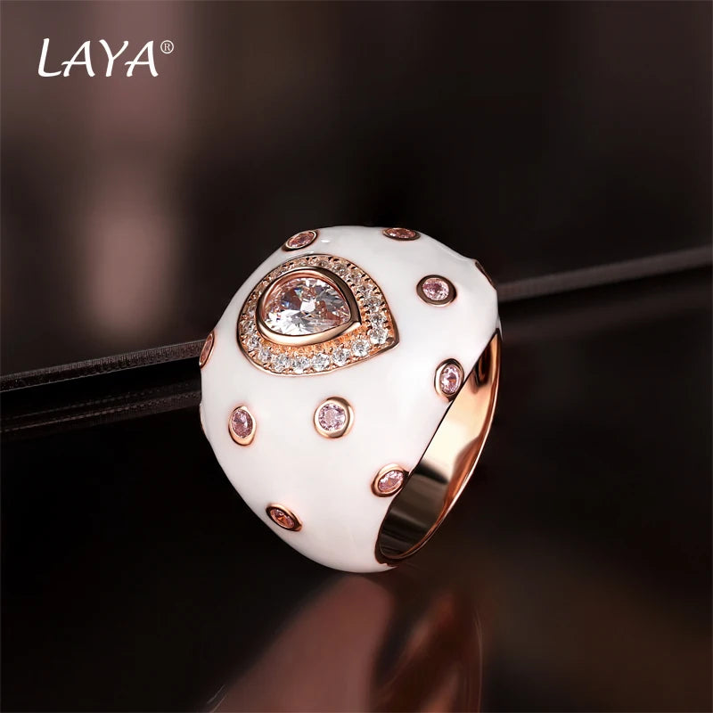 Laya 925 Sterling Silver Retro Style Shining Zircon Synthetic Crystal Blue Enamel Clip Earrings Ring Sets For Women Jewelry