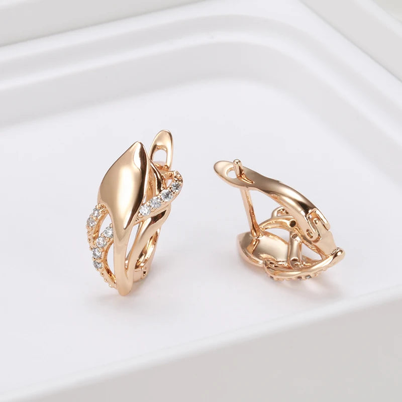 New Vintage Curve Zircon Earrings 585 Rose Gold for Women Elegant Geometric Wedding Earrings Fashion golden Jewelry Earrings