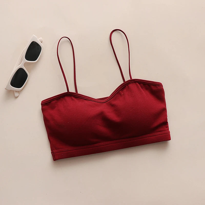 Wireless Bandeau Bra Eco-Friendly Thin Cotton Knitted Simple Design Convertible Flat Shoulder Straps Breathable Light Support