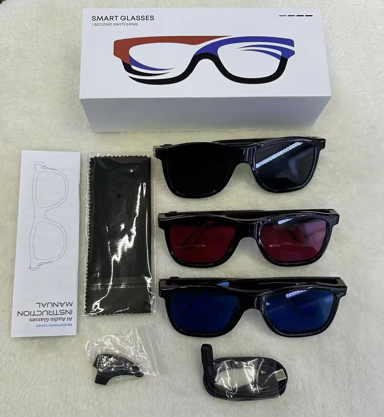 E05C Smart Glasses with AI-Powered Real-Time Voice Translation Electrochromic Lenses Anti-Blue Light 100mAh Battery