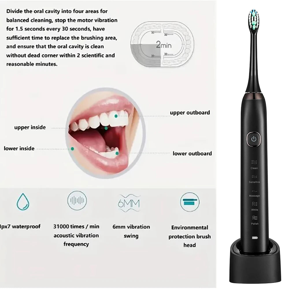 2025 Hot Selling IPX7 Waterproof Sonic Electric Toothbrush Portable Wireless Automatic Medium Cleaning for Home & Hotels