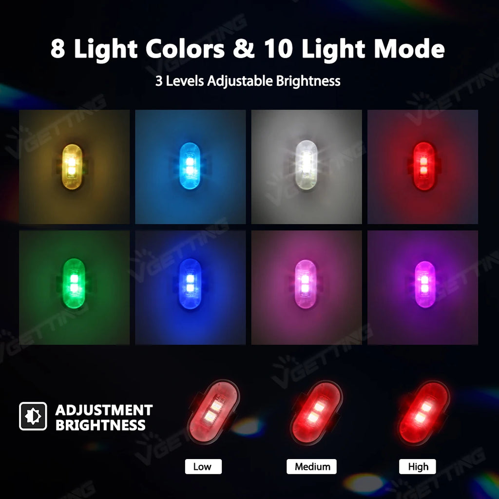 Wireless LED Strobe Lights for Car Motorcycle Drone Aircraft Bike with Remote Control 8 Colors USB Charing LED Warning Light