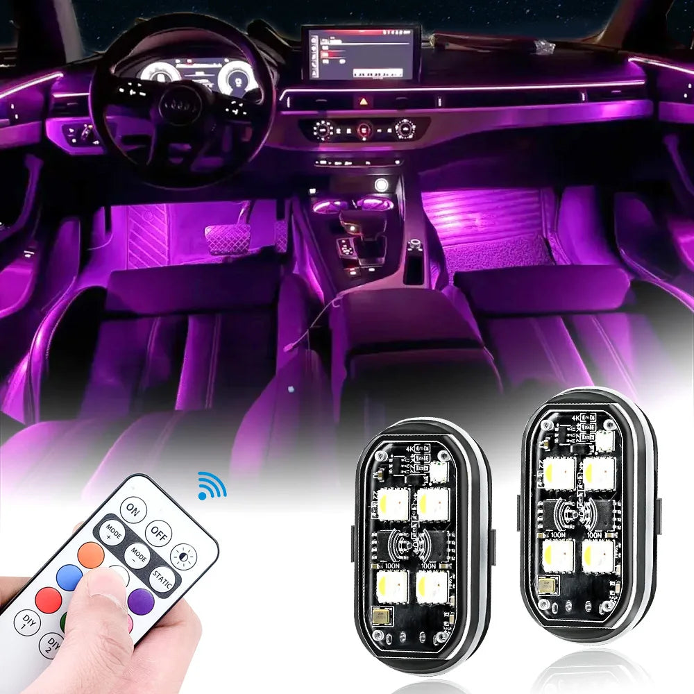 4pcs Wireless Remote Control 8 Color Rechargeable Waterproof LED Strobe Lights Car Decor Atmosphere Anti Collision Warning Lamp