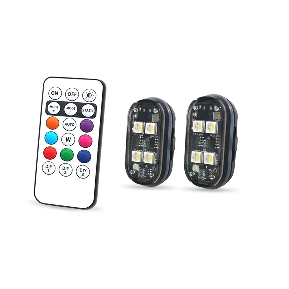 4pcs Wireless Remote Control 8 Color Rechargeable Waterproof LED Strobe Lights Car Decor Atmosphere Anti Collision Warning Lamp