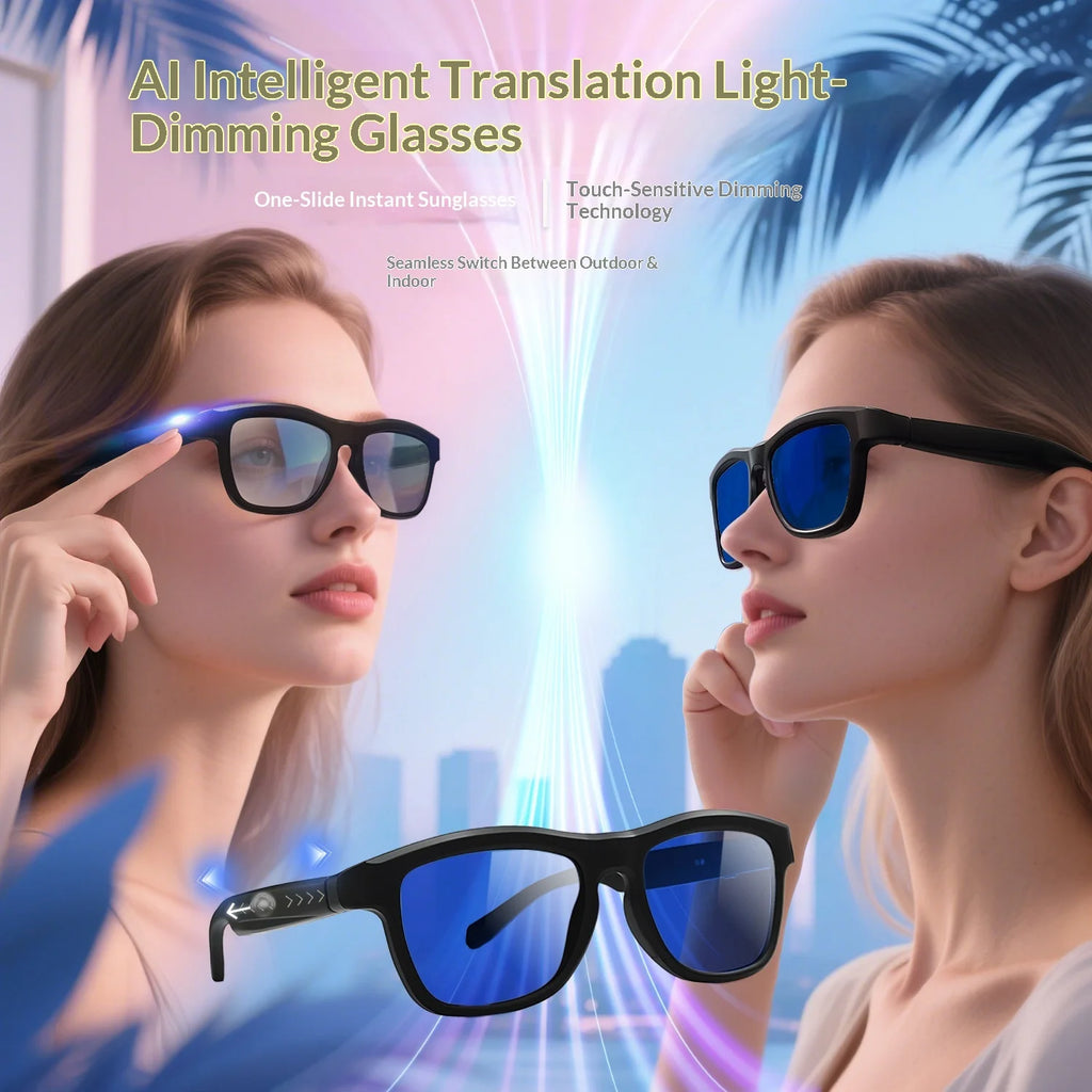 Smarte Brille mit photochromen und dimmbaren Gläsern, Unterstützung für Musikwiedergabe, Anrufe und KI-Übersetzung. Hergestellt in China.
