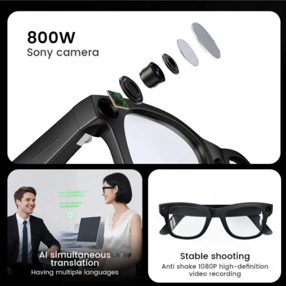 E02C Touch Sensitive Color Changing Smart Glasses 8MP Camera Call Playing Music Real-time Translation Magnetic Charging Glasses