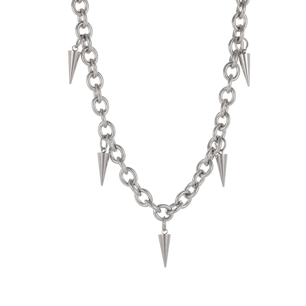 Men's Gothic Punk Style Silver Color Stainless Steel Link Chain Spike Choker Necklace Jewelry For Women