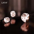 Laya 925 Sterling Silver Retro Style Shining Zircon Synthetic Crystal Blue Enamel Clip Earrings Ring Sets For Women Jewelry