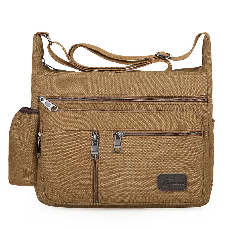Men's Fashion Vintage Retro Canvas Crossbody Bag with Logo Large Capacity Urban Simplicity Style Zipper Closure Spring