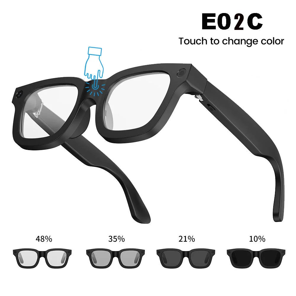 E02C Touch Sensitive Color Changing Smart Glasses 8MP Camera Call Playing Music Real-time Translation Magnetic Charging Glasses