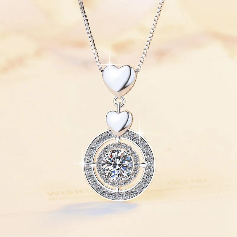 925 Sterling Silver Valentine's Day Jewelry Round 1/2ct Moissanite Diamond Necklaces