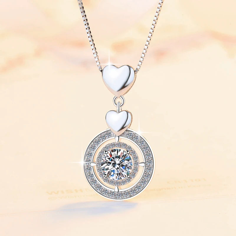 Fine Fashion Classic Jewelry S925 Sterling Silver Moissanite Round Cut Synthetic Diamond Pendant Necklace Holiday Gift of Women