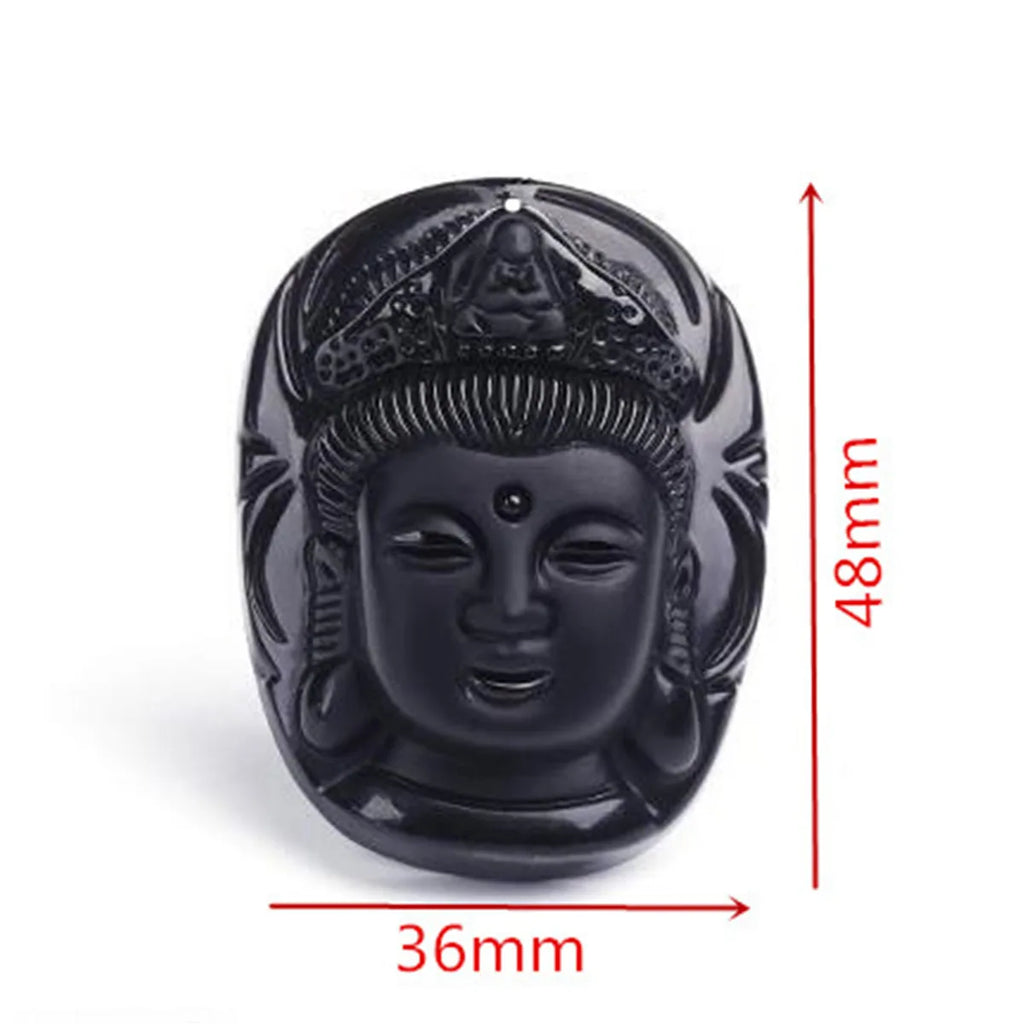 Natürlicher schwarzer Obsidian geschnitzter Jade Guanyin Buddha Kopf Glücksbringer Talisman Halsketten-Anhänger Geschenk