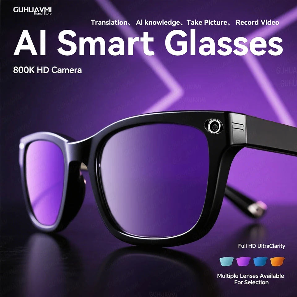 2026 Brand New AI Smart Glasses 8MP Camera Color-Changing WiFi/5G/4G IPX-6 Waterproof Dual Camera Smart Voice Assistant Music