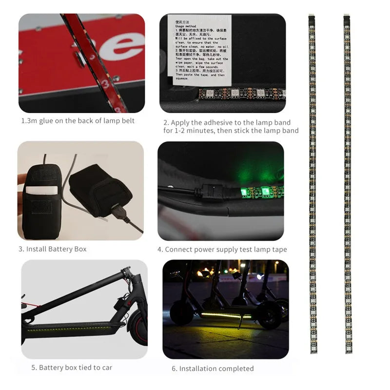 LED Strooklig Flitslig RGB Barlamp vir Xiaomi M365 Pro 1S Elektriese Bromponie Vir Ninebot Skaatsplank Lang Lig Flits Model