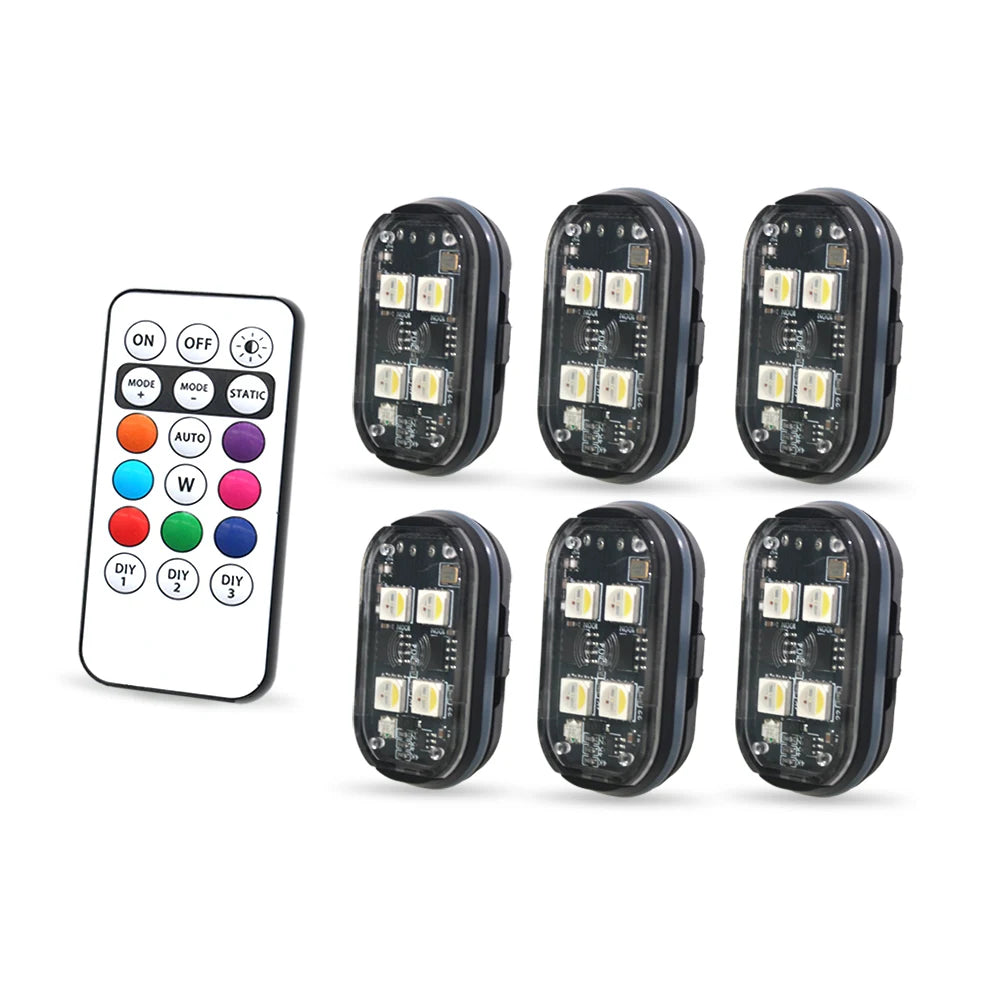4pcs Wireless Remote Control 8 Color Rechargeable Waterproof LED Strobe Lights Car Decor Atmosphere Anti Collision Warning Lamp