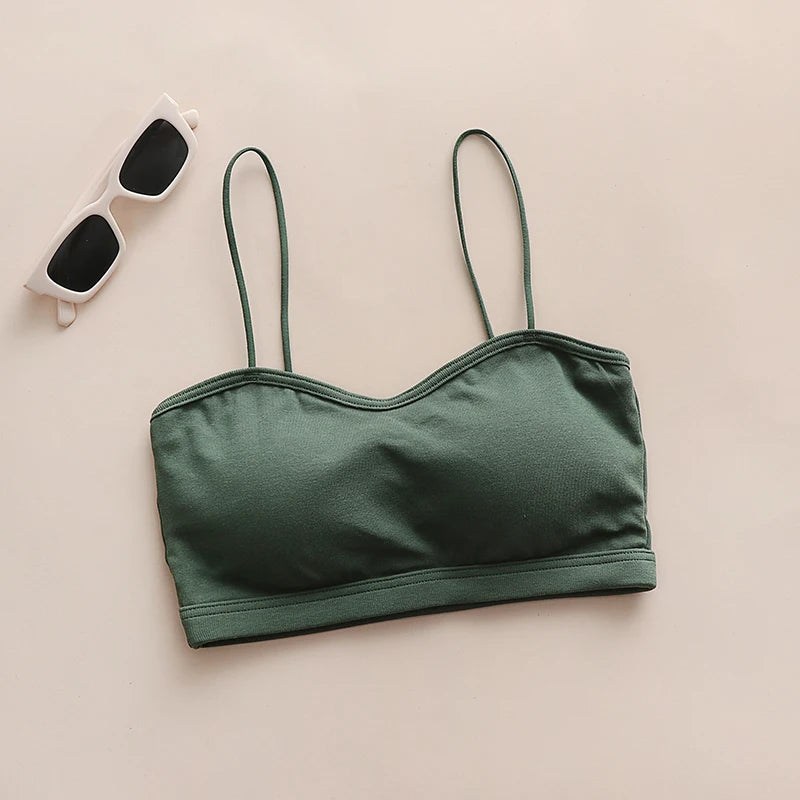 Wireless Bandeau Bra Eco-Friendly Thin Cotton Knitted Simple Design Convertible Flat Shoulder Straps Breathable Light Support