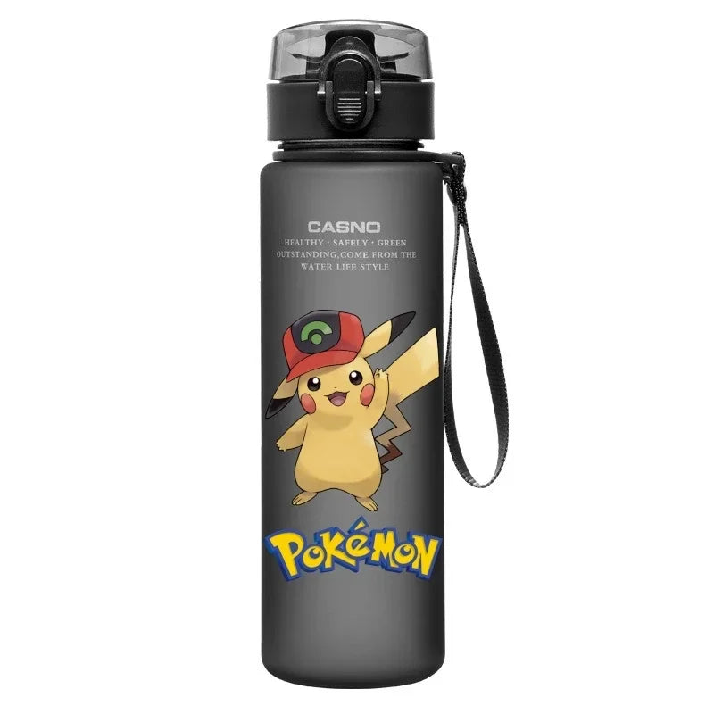 560ML Pokemon Water Cup Pikachu Mewtwo Gengar Portable Plastic Cartoon Outdoor Sports Large Capacity Travel Hiking Water Bottle