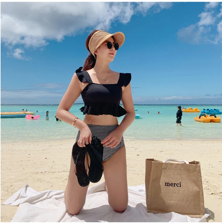 High Waist Women's Bikini Set Padded Ruffle Biquini Suit Two Pieces Swimwear Swimsuit High Quality Beach Suit 2023