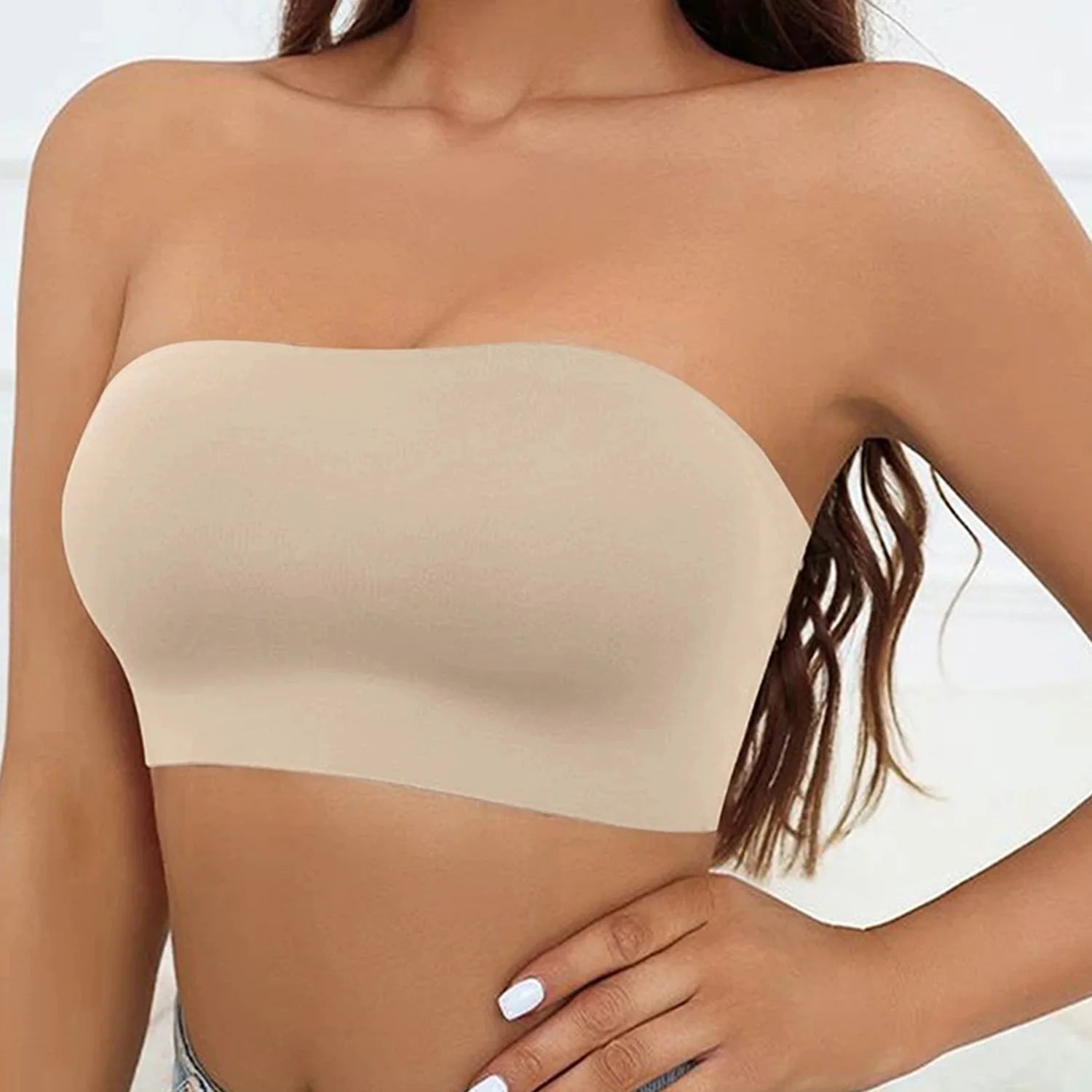 2025 Fashion Women Tube Tops Strapless Bra Black Skin Chest Wrap Bandeau Unlined Seamless Breathable Comfortable Underwear Tops